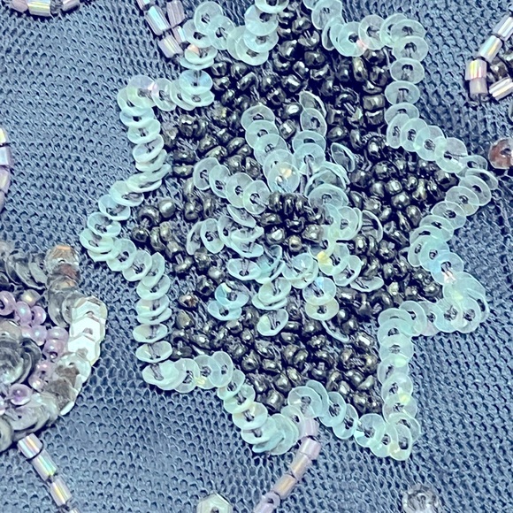 Vintage Stenay Petite Silk Gown Sz 14P Sequin Elegant Blue Beaded Dress - Picture 5 of 9